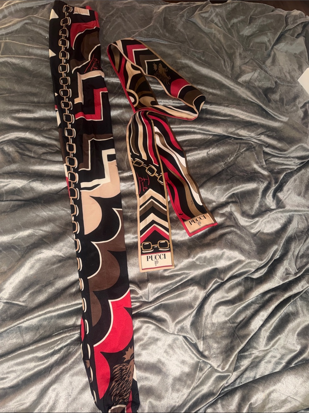 Emilio Pucci Silk Graphic Twilly in Black, Red, Beige